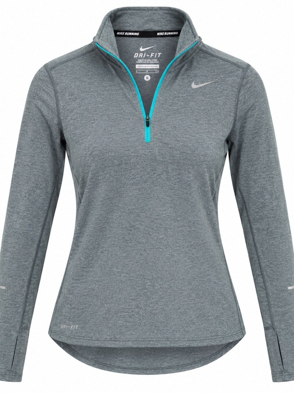 Nike Women's Gray Dri-FIT Long Sleeve 1/2 Zip Top with Teal Trim